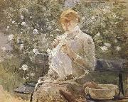 Berthe Morisot The Woman sewing at the courtyard oil on canvas